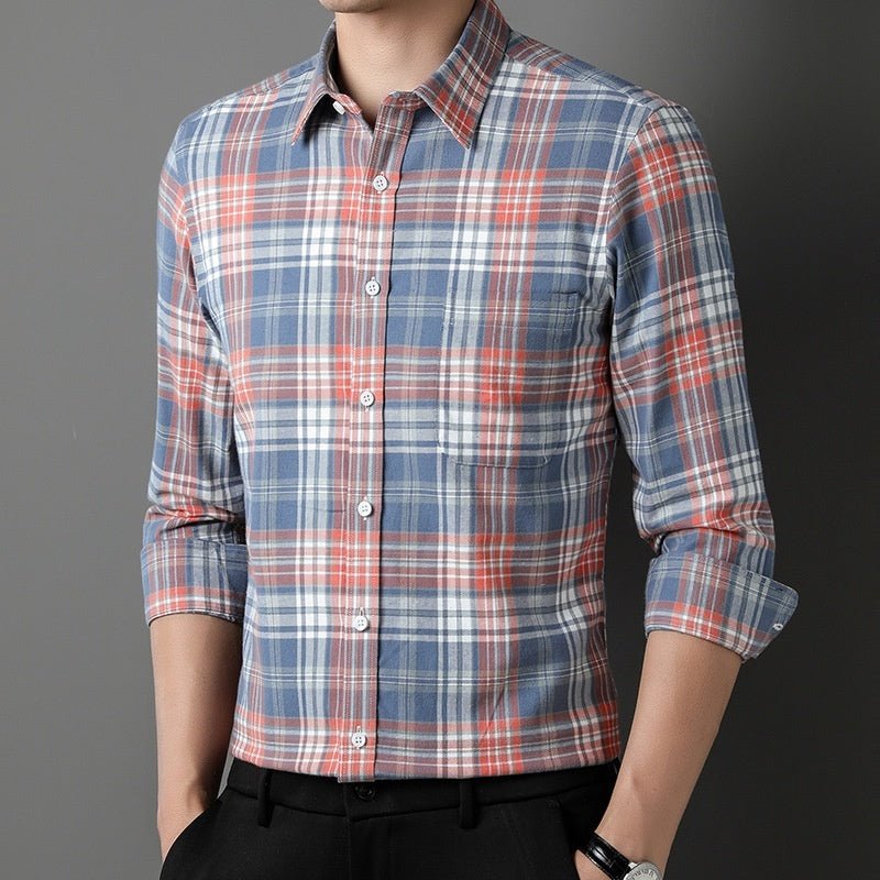 Men's Spring And Autumn Coat Casual Cotton Brushed Plaid Shirt - PratSN