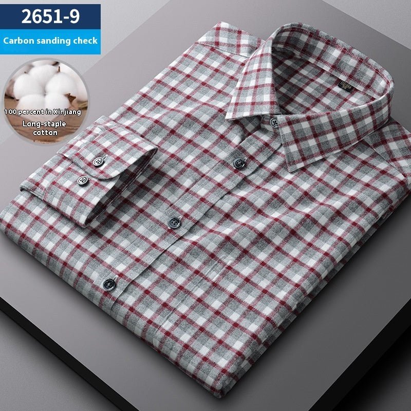 Men's Spring And Autumn Coat Casual Cotton Brushed Plaid Shirt - PratSN