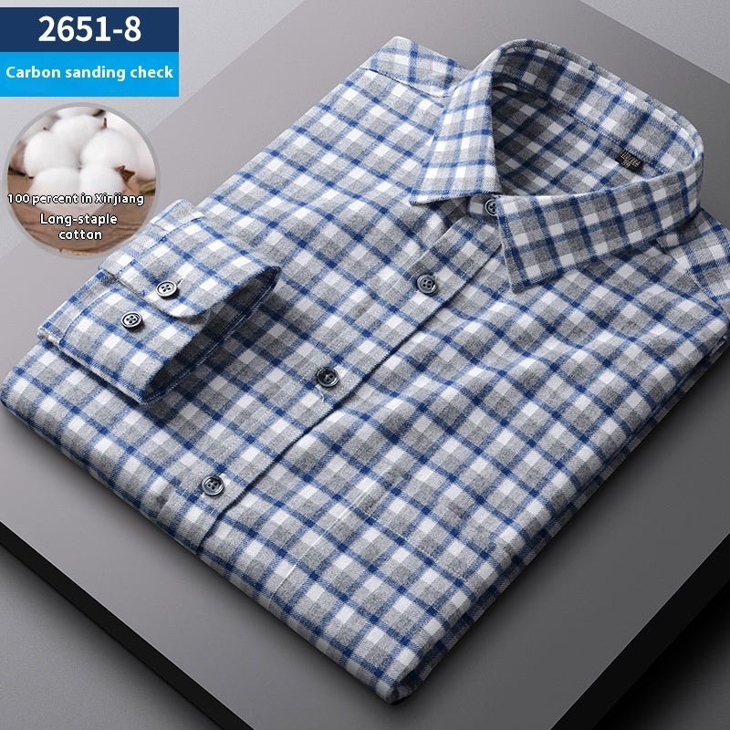 Men's Spring And Autumn Coat Casual Cotton Brushed Plaid Shirt - PratSN