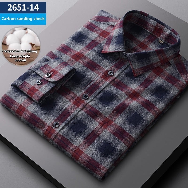 Men's Spring And Autumn Coat Casual Cotton Brushed Plaid Shirt - PratSN