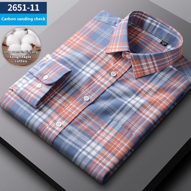Men's Spring And Autumn Coat Casual Cotton Brushed Plaid Shirt - PratSN