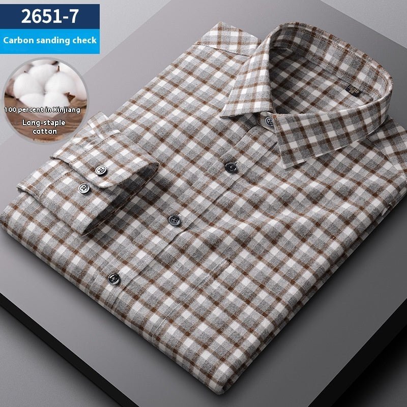 Men's Spring And Autumn Coat Casual Cotton Brushed Plaid Shirt - PratSN