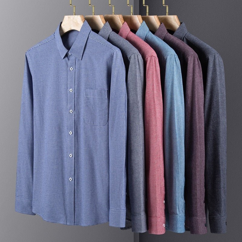 Men's Spring And Autumn Coat Casual Cotton Brushed Plaid Shirt - PratSN