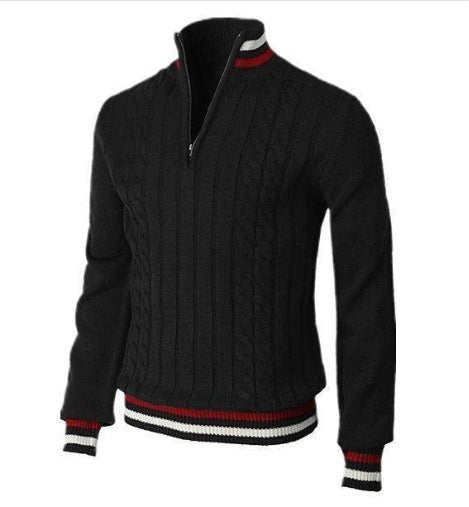 Men's Spring And Autumn New Color Blocked High Necked Knitted Shirt - PratSN