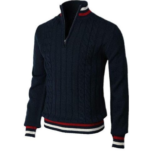 Men's Spring And Autumn New Color Blocked High Necked Knitted Shirt - PratSN