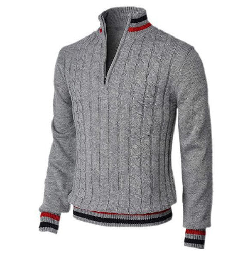 Men's Spring And Autumn New Color Blocked High Necked Knitted Shirt - PratSN
