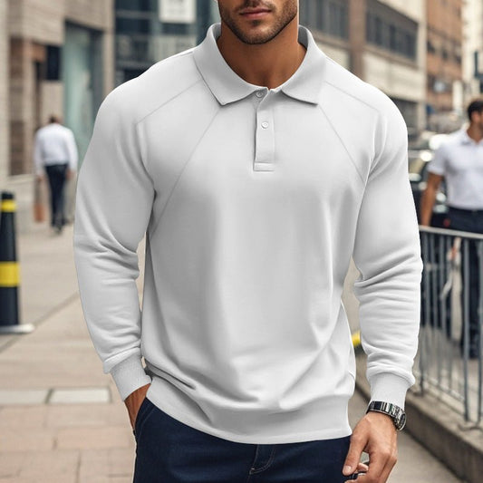 Men's Spring And Autumn Polo Collar Solid Color Casual Bottoming American Polo Shirt - PratSN