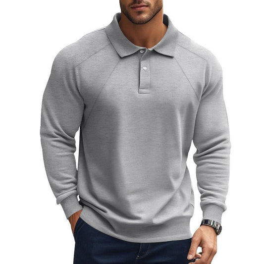 Men's Spring And Autumn Polo Collar Solid Color Casual Bottoming American Polo Shirt - PratSN