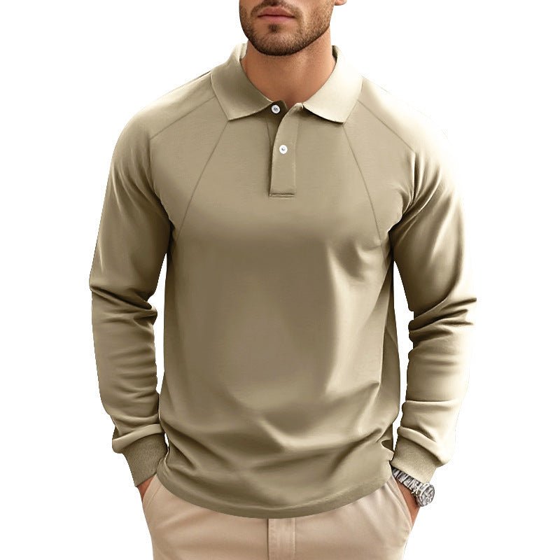 Men's Spring And Autumn Polo Collar Solid Color Casual Bottoming American Polo Shirt - PratSN
