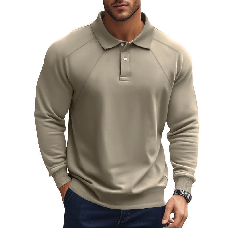 Men's Spring And Autumn Polo Collar Solid Color Casual Bottoming American Polo Shirt - PratSN