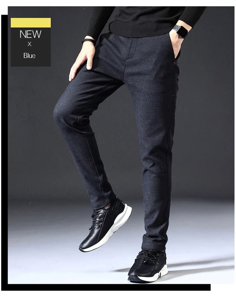 Mens Spring Autumn Fashion Business Casual Long Black Blue Grey Pants Suit Pants Male Elastic Straight Formal Trousers New Style - PratSN