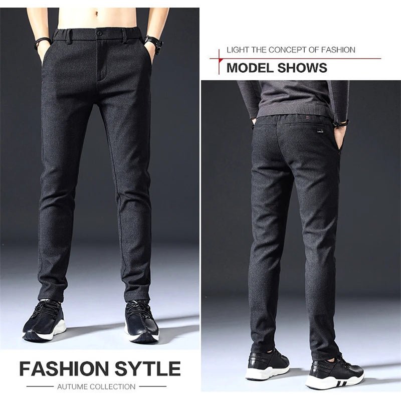 Mens Spring Autumn Fashion Business Casual Long Black Blue Grey Pants Suit Pants Male Elastic Straight Formal Trousers New Style - PratSN