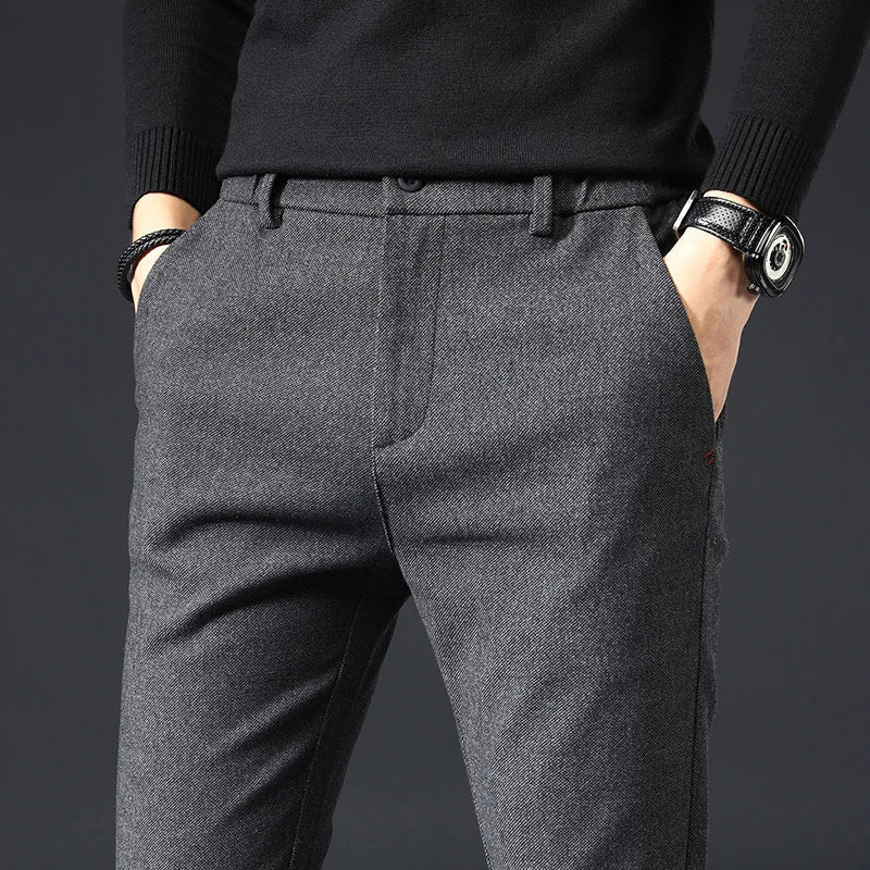 Mens Spring Autumn Fashion Business Casual Long Black Blue Grey Pants Suit Pants Male Elastic Straight Formal Trousers New Style - PratSN