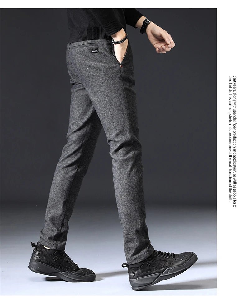 Mens Spring Autumn Fashion Business Casual Long Black Blue Grey Pants Suit Pants Male Elastic Straight Formal Trousers New Style - PratSN