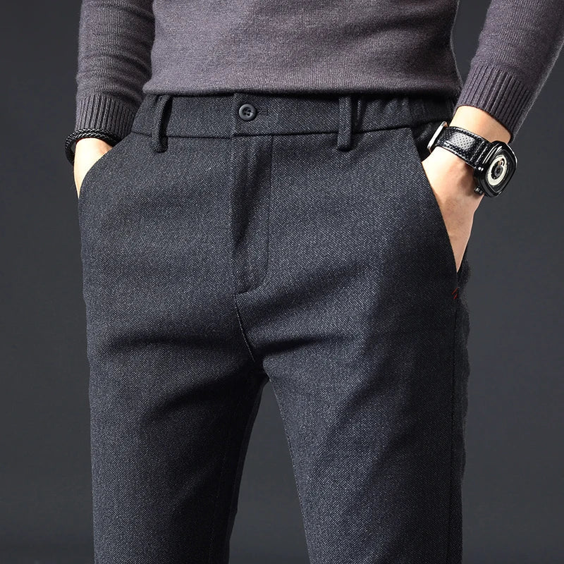 Mens Spring Autumn Fashion Business Casual Long Black Blue Grey Pants Suit Pants Male Elastic Straight Formal Trousers New Style - PratSN