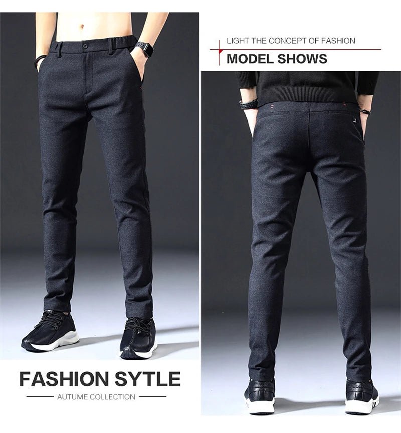 Mens Spring Autumn Fashion Business Casual Long Black Blue Grey Pants Suit Pants Male Elastic Straight Formal Trousers New Style - PratSN