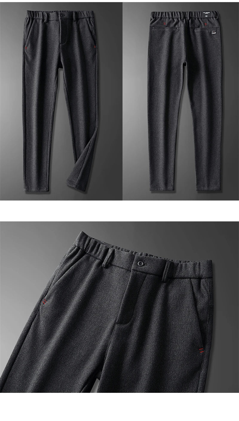 Mens Spring Autumn Fashion Business Casual Long Black Blue Grey Pants Suit Pants Male Elastic Straight Formal Trousers New Style - PratSN