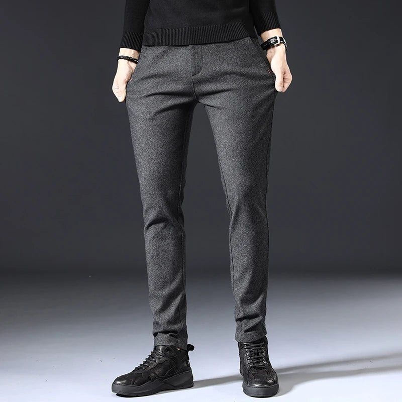 Mens Spring Autumn Fashion Business Casual Long Black Blue Grey Pants Suit Pants Male Elastic Straight Formal Trousers New Style - PratSN