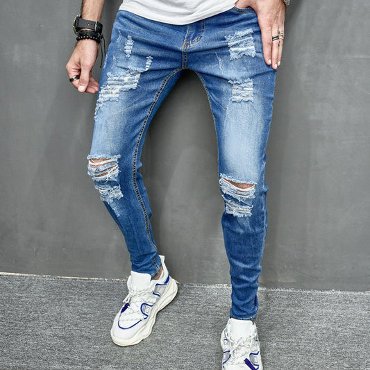 Men's Street Distressed Slim Fit Elastic Jeans - PratSN