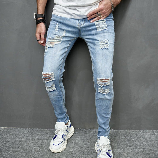 Men's Street Distressed Slim Fit Elastic Jeans - PratSN