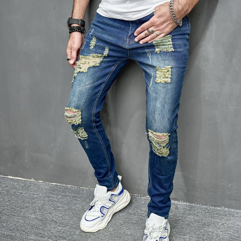 Men's Street Distressed Slim Fit Elastic Jeans - PratSN