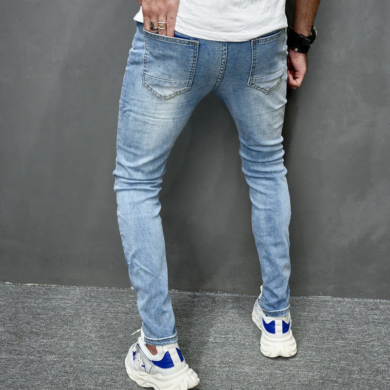Men's Street Distressed Slim Fit Elastic Jeans - PratSN