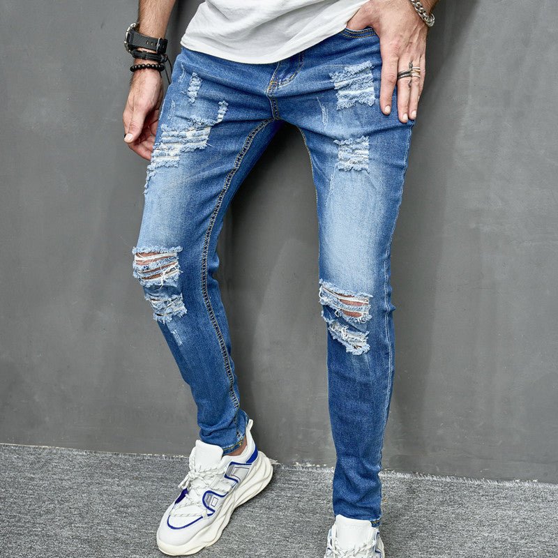 Men's Street Distressed Slim Fit Elastic Jeans - PratSN