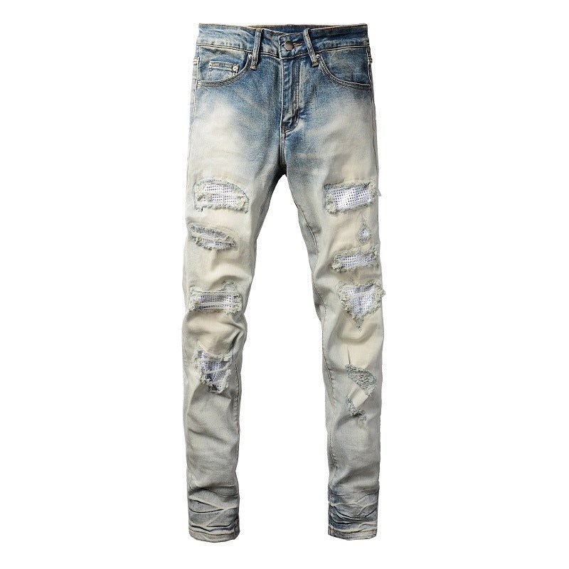 Men's Street Trend Casual Cool Hole & Patch Diamond Slim Fit - PratSN