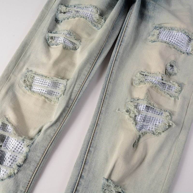Men's Street Trend Casual Cool Hole & Patch Diamond Slim Fit - PratSN