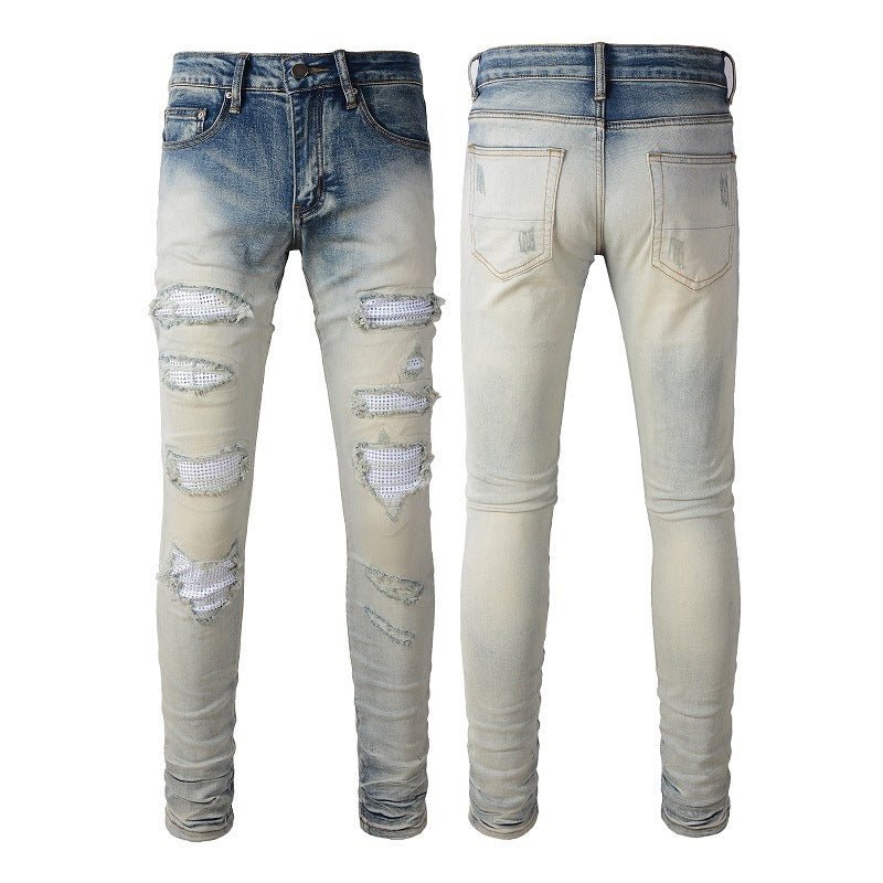 Men's Street Trend Casual Cool Hole & Patch Diamond Slim Fit - PratSN