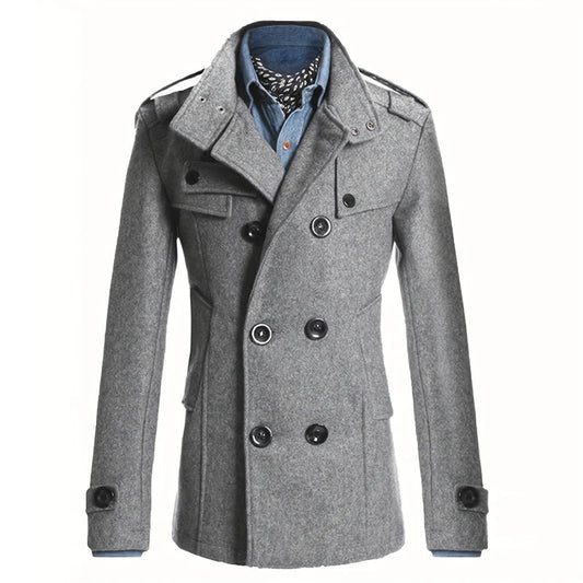 Men's Streetwear Solid Color Mid - length Woolen Coat Fashion Casual Button - down Suit Collar Jacket Leisure Luxury Retro Clothes - PratSN