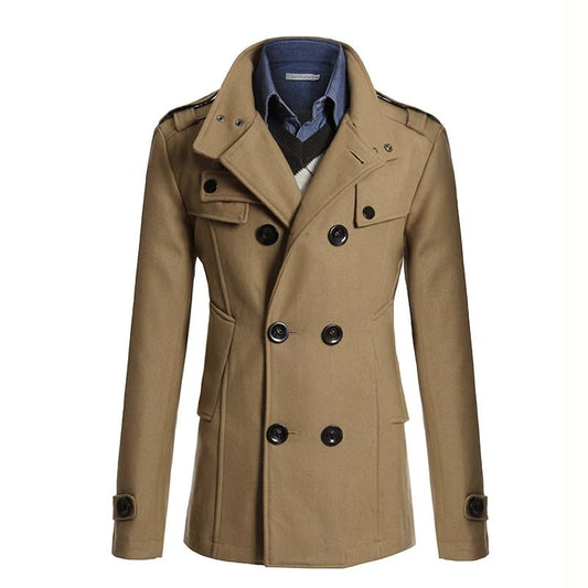 Men's Streetwear Solid Color Mid - length Woolen Coat Fashion Casual Button - down Suit Collar Jacket Leisure Luxury Retro Clothes - PratSN