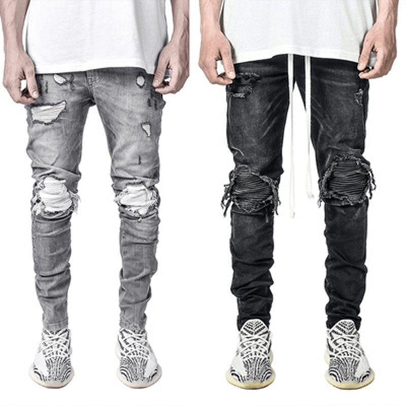 Men's Stretch Leggings Motorcycle Ripped Jeans - PratSN