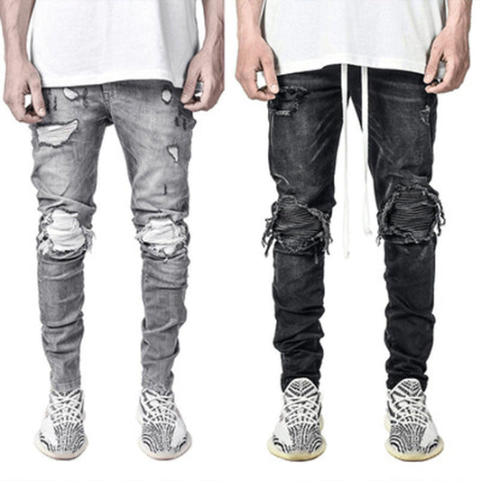 Men's Stretch Leggings Motorcycle Ripped Jeans - PratSN