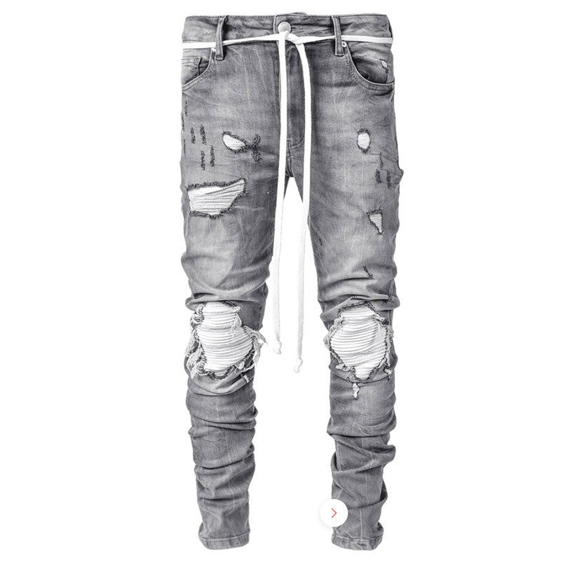 Men's Stretch Leggings Motorcycle Ripped Jeans - PratSN