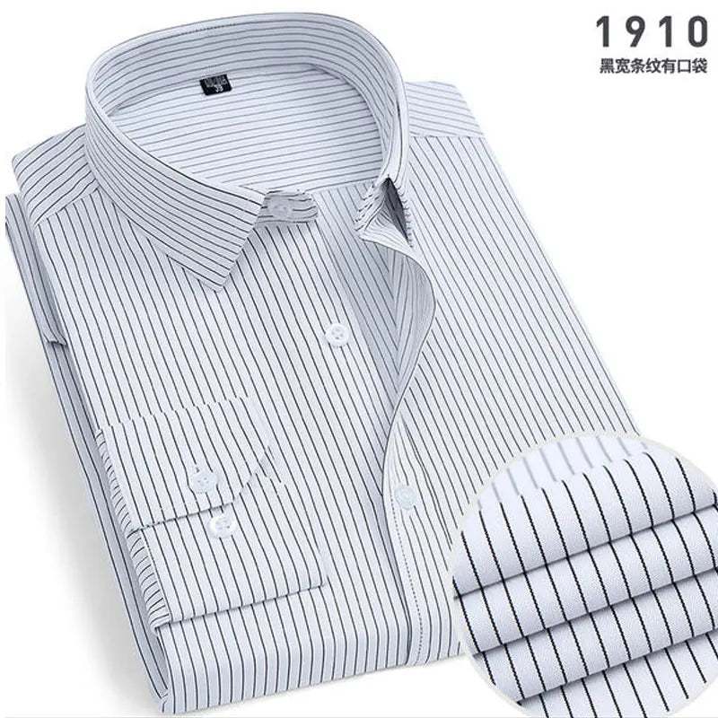 Men's Striped long - sleeved Shirt Non - ironing Anti - wrinkle Comfortable Breathable Business Casual Fashion Slim Fit - PratSN