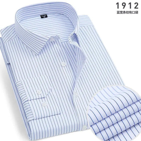Men's Striped long - sleeved Shirt Non - ironing Anti - wrinkle Comfortable Breathable Business Casual Fashion Slim Fit - PratSN