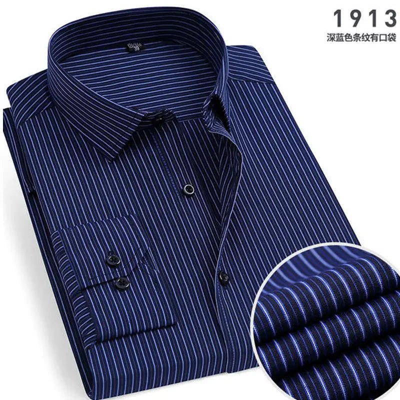 Men's Striped long - sleeved Shirt Non - ironing Anti - wrinkle Comfortable Breathable Business Casual Fashion Slim Fit - PratSN