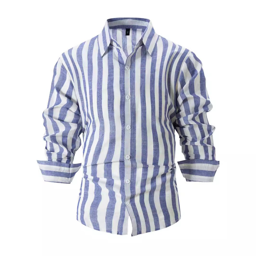 Men's Striped Print Shirt Casual Loose Long - sleeved Shirt Men's - PratSN