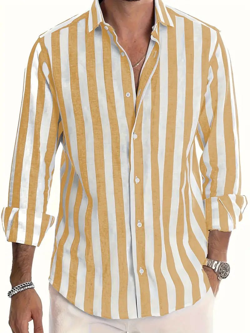 Men's Striped Print Shirt Casual Loose Long - sleeved Shirt Men's - PratSN