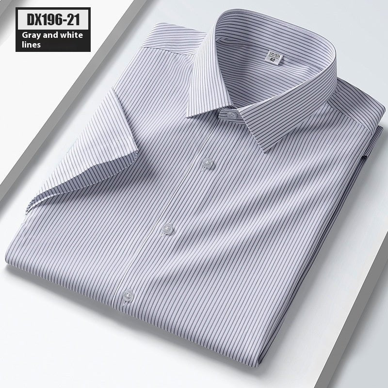 Men's Summer Silk Shirt Striped Short - sleeved Shirt - PratSN