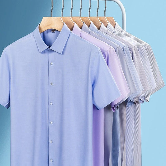 Men's Summer Silk Shirt Striped Short - sleeved Shirt - PratSN