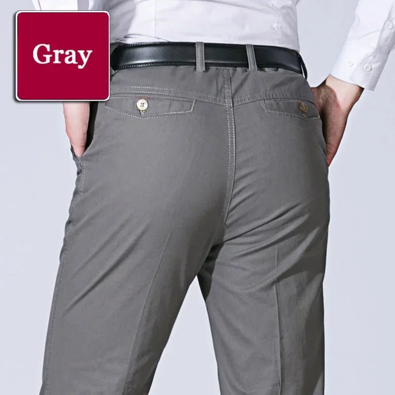 Men's Summer Thin Pants Classic Casual 100% Cotton Business Fashion Stretch Solid Comfortable Elastic Straigh Trousers KOACUS - PratSN
