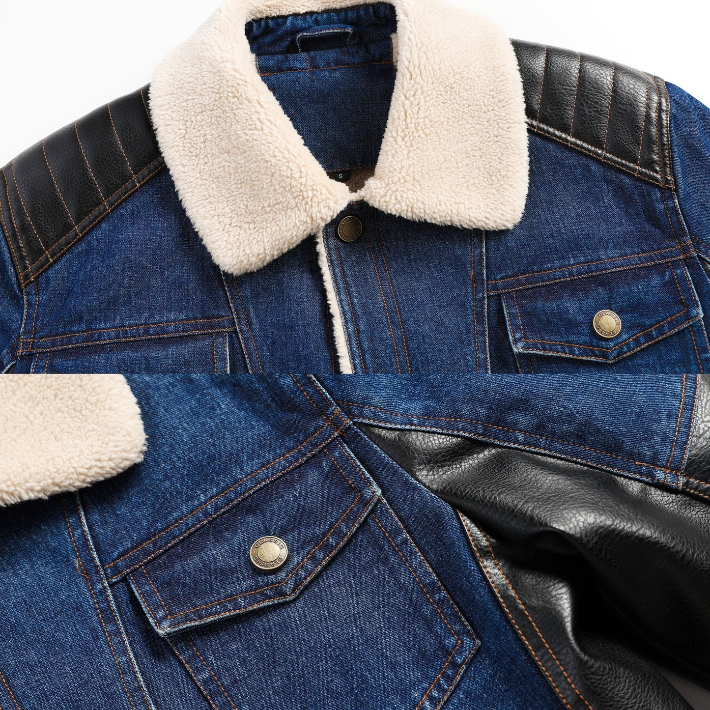 Men's Thickened Work Jacket, Denim - Patchwork Collared Multi - Pocket Autumn & Winter Jacket - PratSN