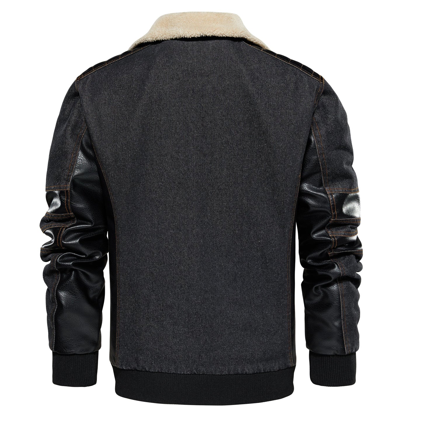 Men's Thickened Work Jacket, Denim - Patchwork Collared Multi - Pocket Autumn & Winter Jacket - PratSN
