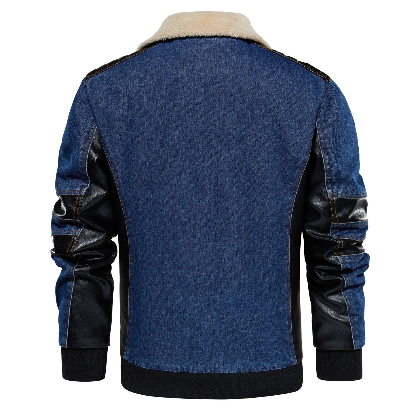 Men's Thickened Work Jacket, Denim - Patchwork Collared Multi - Pocket Autumn & Winter Jacket - PratSN