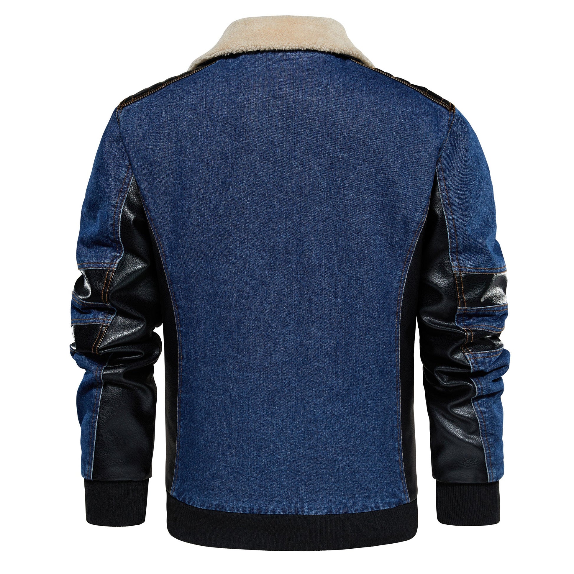 Men's Thickened Work Jacket, Denim - Patchwork Collared Multi - Pocket Autumn & Winter Jacket - PratSN