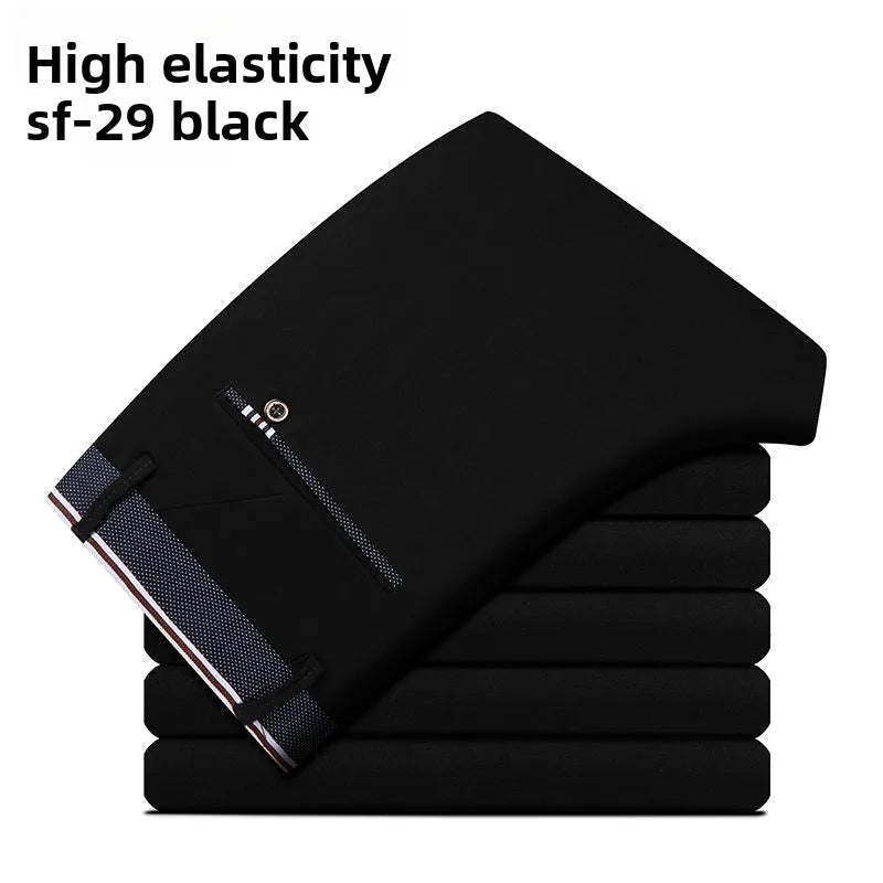 Men's Travel Dress Pants Stretch, No Iron Required Business Trousers, British Classic Slim Fit Lightweight Office Work Pants - PratSN
