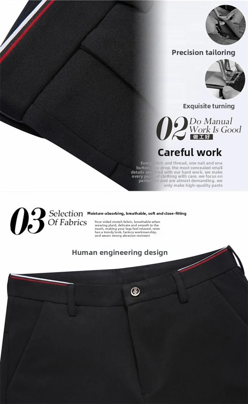 Men's Travel Dress Pants Stretch, No Iron Required Business Trousers, British Classic Slim Fit Lightweight Office Work Pants - PratSN