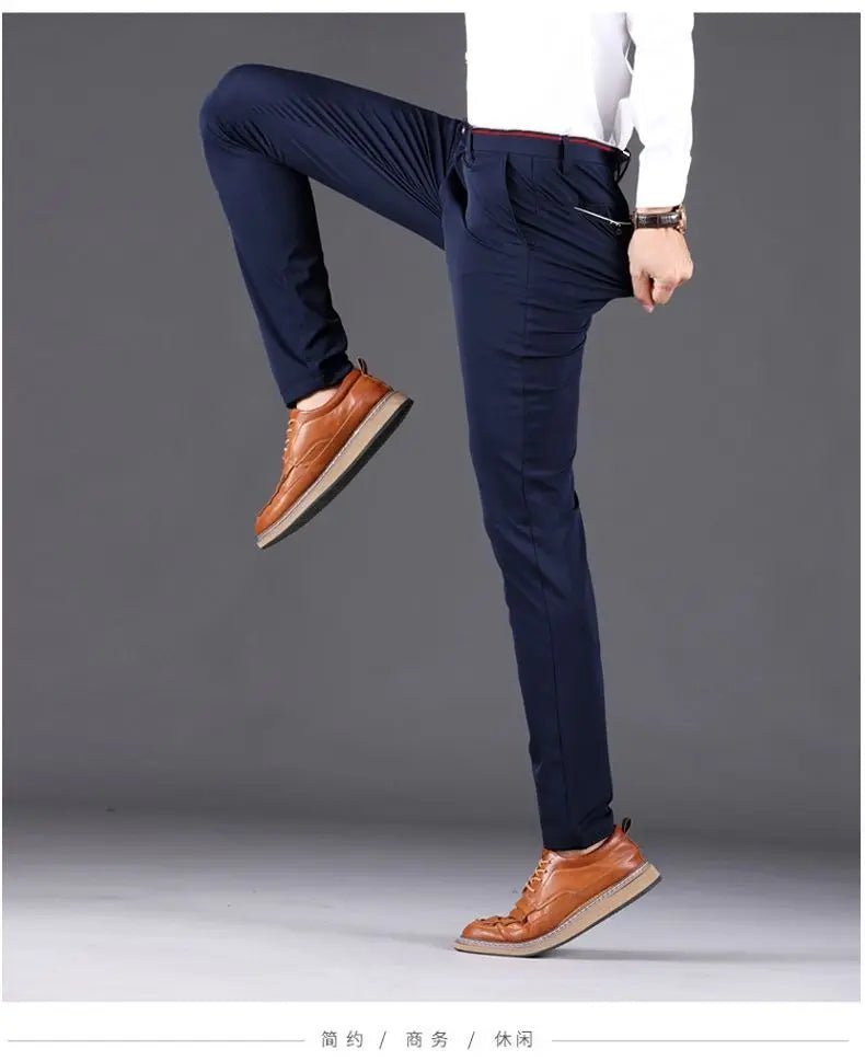 Men's Travel Dress Pants Stretch, No Iron Required Business Trousers, British Classic Slim Fit Lightweight Office Work Pants - PratSN